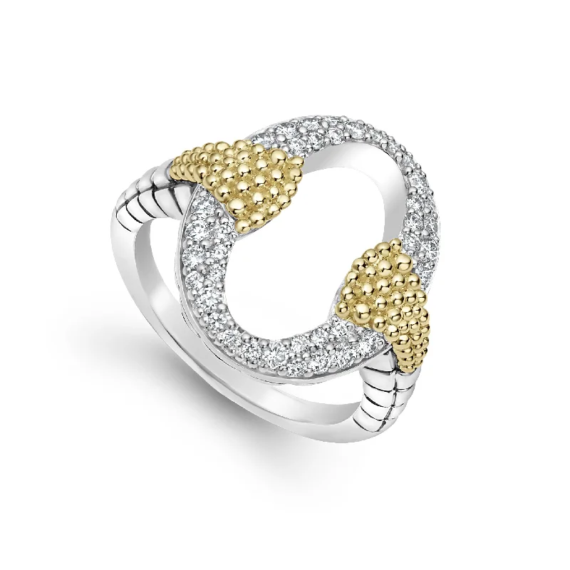 yellow gold wedding bands-Caviar Lux Open Oval Diamond Ring