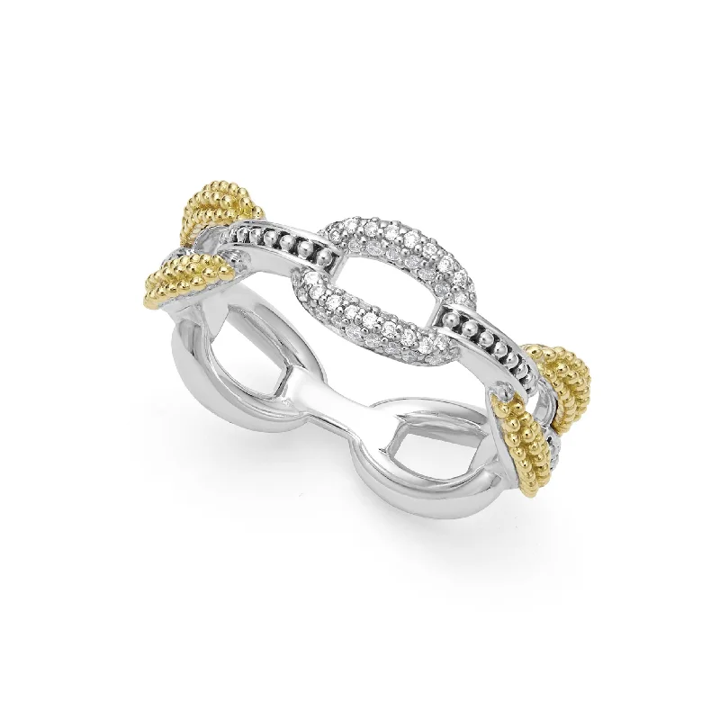 simple gold wedding bands-Caviar Lux Small Two-Tone Eternity Diamond Ring