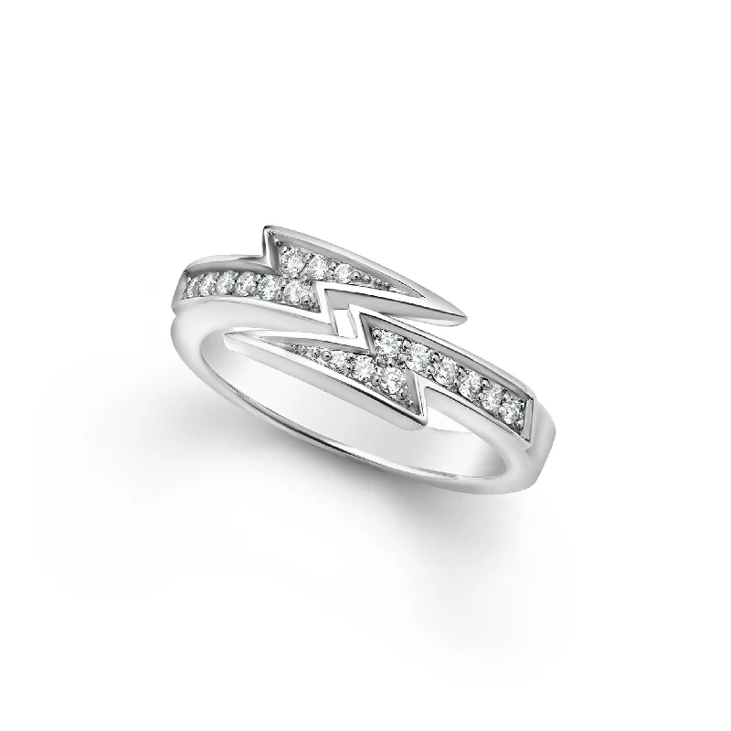 sterling silver wedding bands for men-Caviar Spark Lightning Bolt Diamond Ring