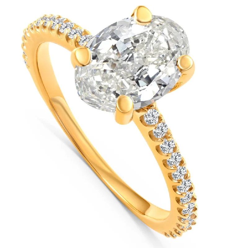 engagement rings for men with colored diamonds-Certified 2.33 Ct Oval Diamond Engagement Ring 14k Yellow Gold Lab Grown