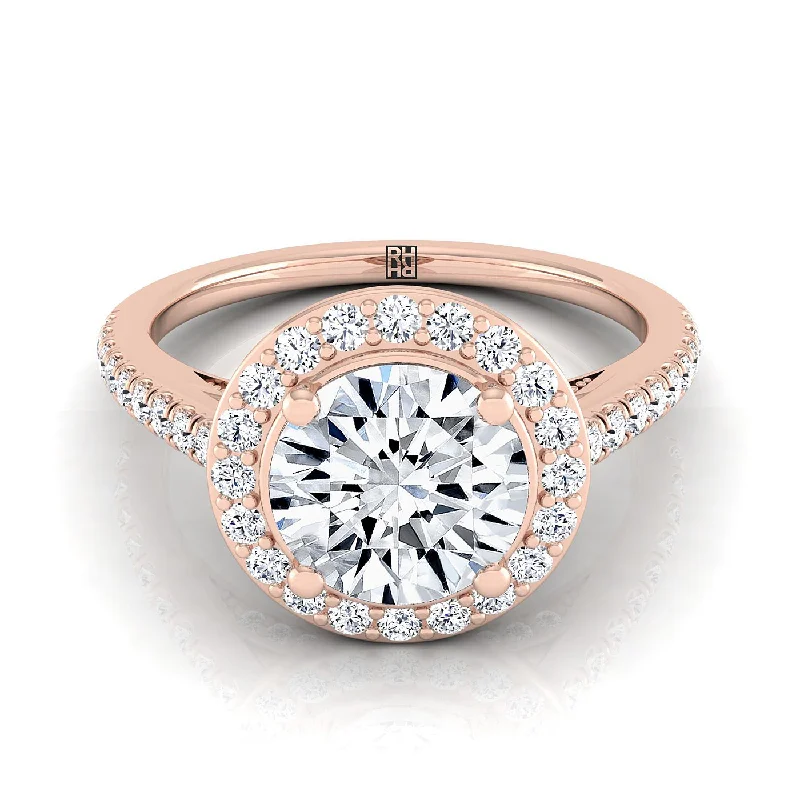 engagement rings with sapphire and diamond accents-14K Rose Gold Round Brilliant Diamond French Pave Halo Secret Gallery Diamond Engagement Ring -3/8ctw