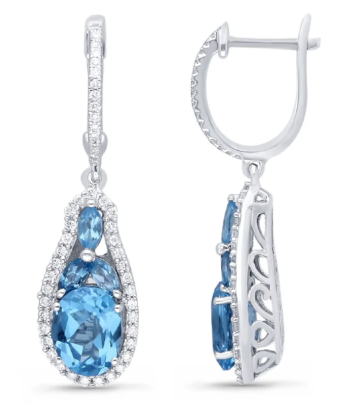 Colorful chandelier earrings -White Gold Blue Topaz & Diamond Heirloom Earrings