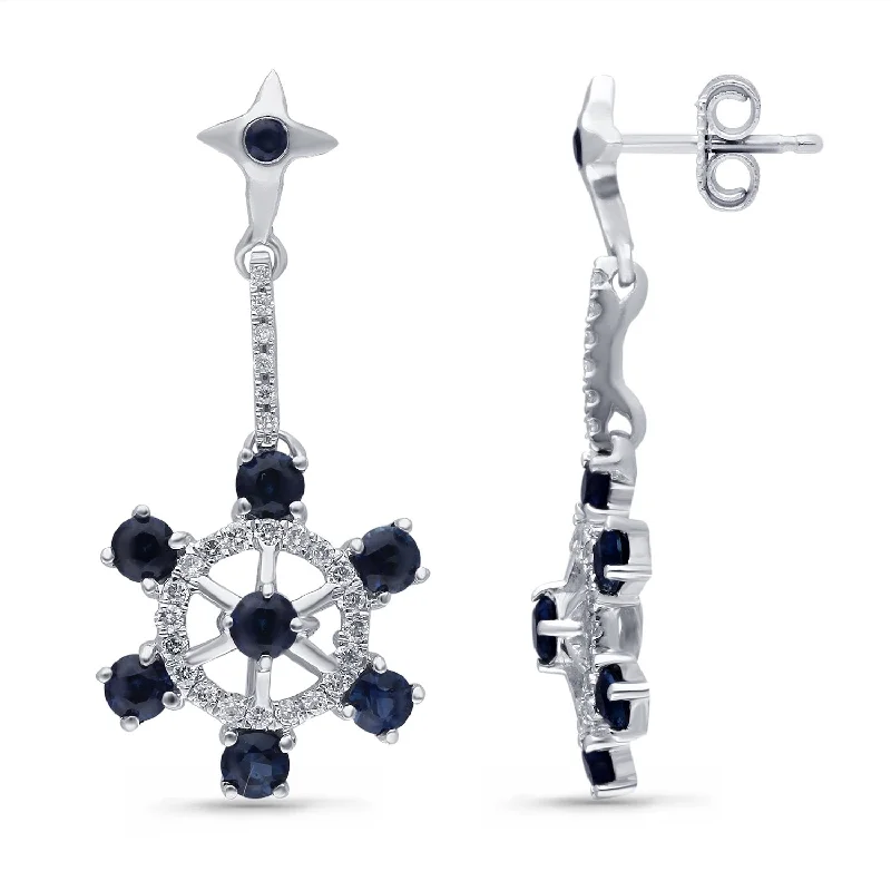 Elegant drop earrings -White Gold Sapphire & Diamond Captain Earrings