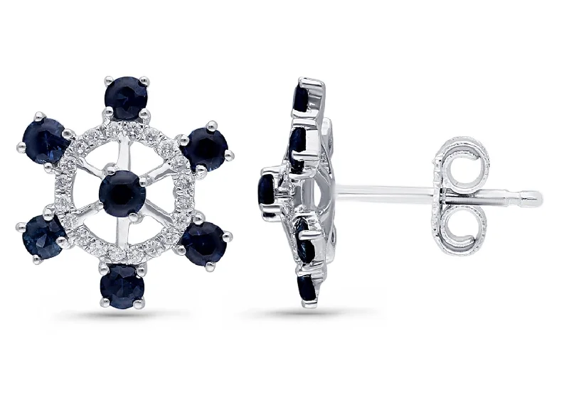 Geometric shape earrings -White Gold Sapphire & Diamond Captain Earrings