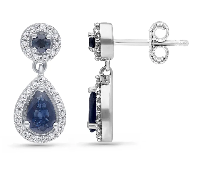 Ear jewelry for women -White Gold Sapphire & Diamond Heirloom Earrings