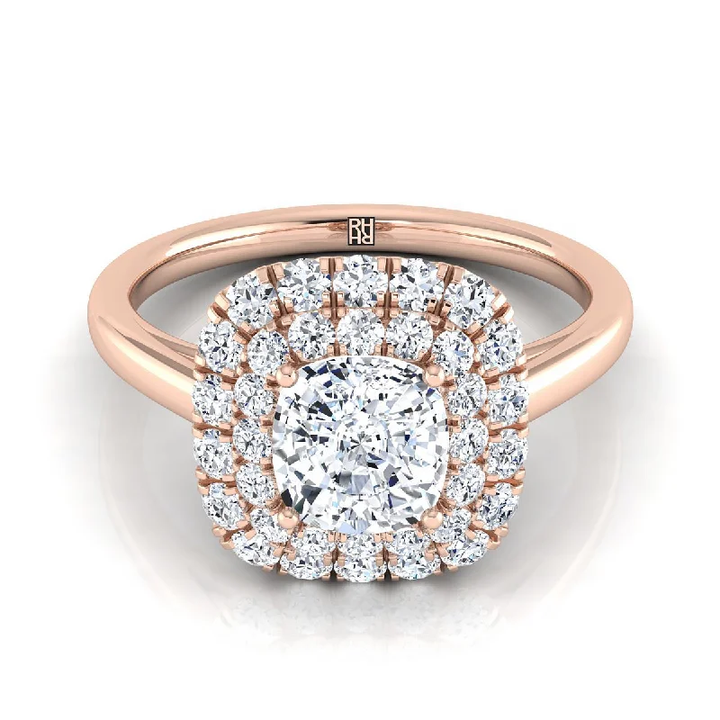 rings for men with gemstone inlays-14K Rose Gold Cushion Diamond Stair Step Double Halo Engagement Ring -1/2ctw