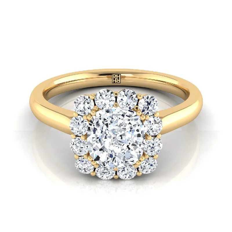 engagement rings with heart-shaped diamonds for men-14K Yellow Gold Cushion Diamond Floral Halo Engagement Ring -1/3ctw