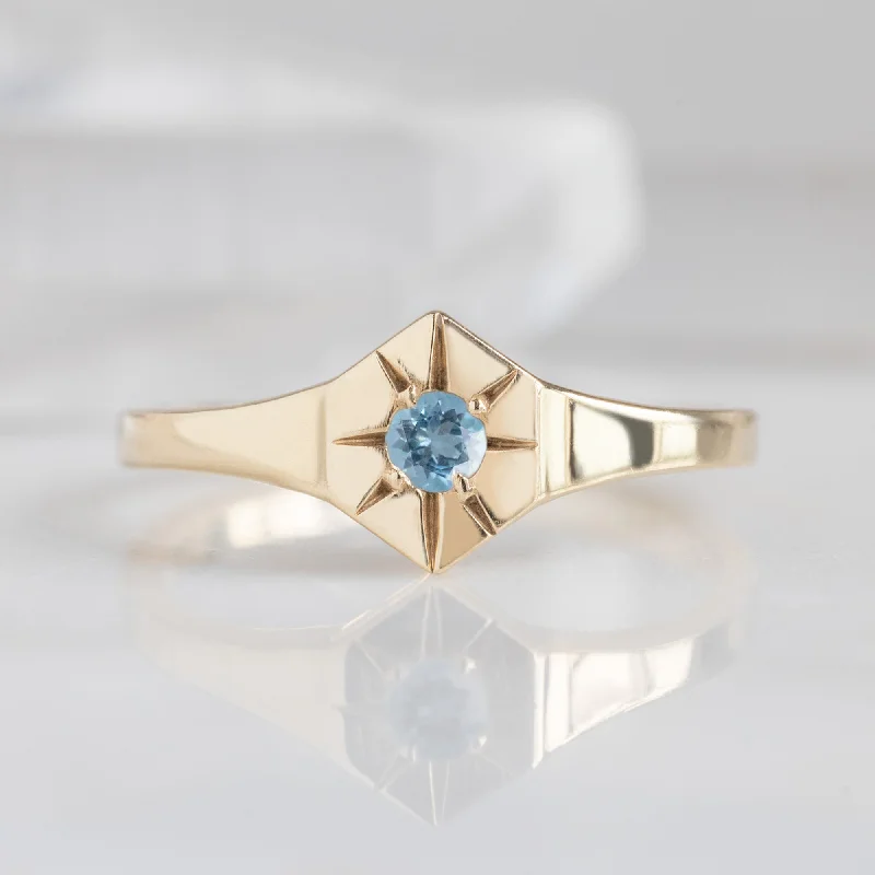 bridal rings sets-Custom Aquamarine Birthstone Signet Ring | 10K Yellow Gold