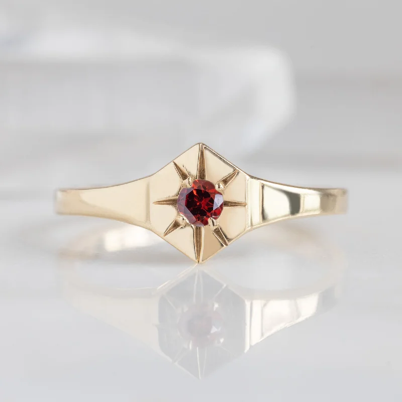 wedding rings for couples-Custom Garnet Birthstone Signet Ring | 10K Yellow Gold