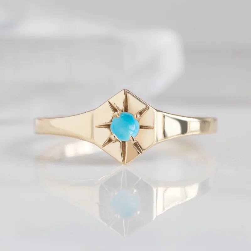 wedding bands with diamonds for men-Custom Turquoise Birthstone Signet Ring | 10K Yellow Gold