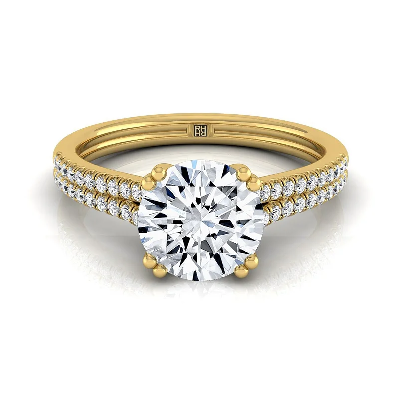 engagement rings with platinum diamond settings-14K Yellow Gold Round Brilliant Diamond Double Row Double Prong French Pave Engagement Ring -1/6ctw