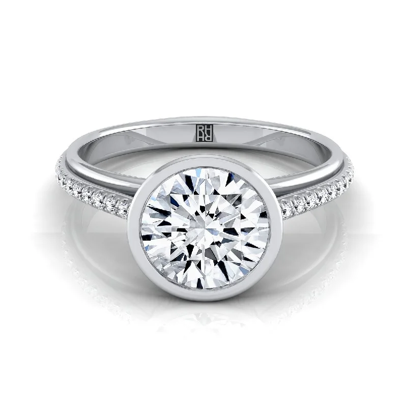 engagement rings for men with diamonds-Platinum Round Brilliant Diamond Linear Modern Bezel Engagement Ring -1/10ctw