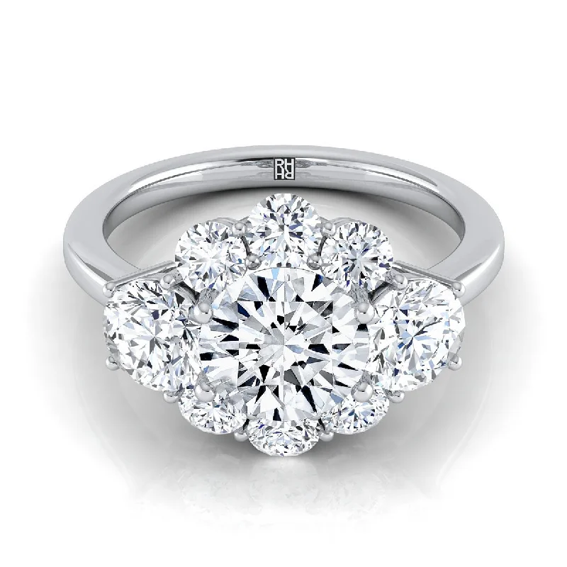 engagement rings with radiant diamonds for women-14K White Gold Round Brilliant Modern Three Stone Blossom Diamond Engagement Ring -1-3/4ctw