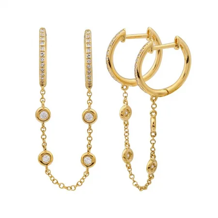 Elegant gemstone hoop earrings -Diamond Drop Double Huggies