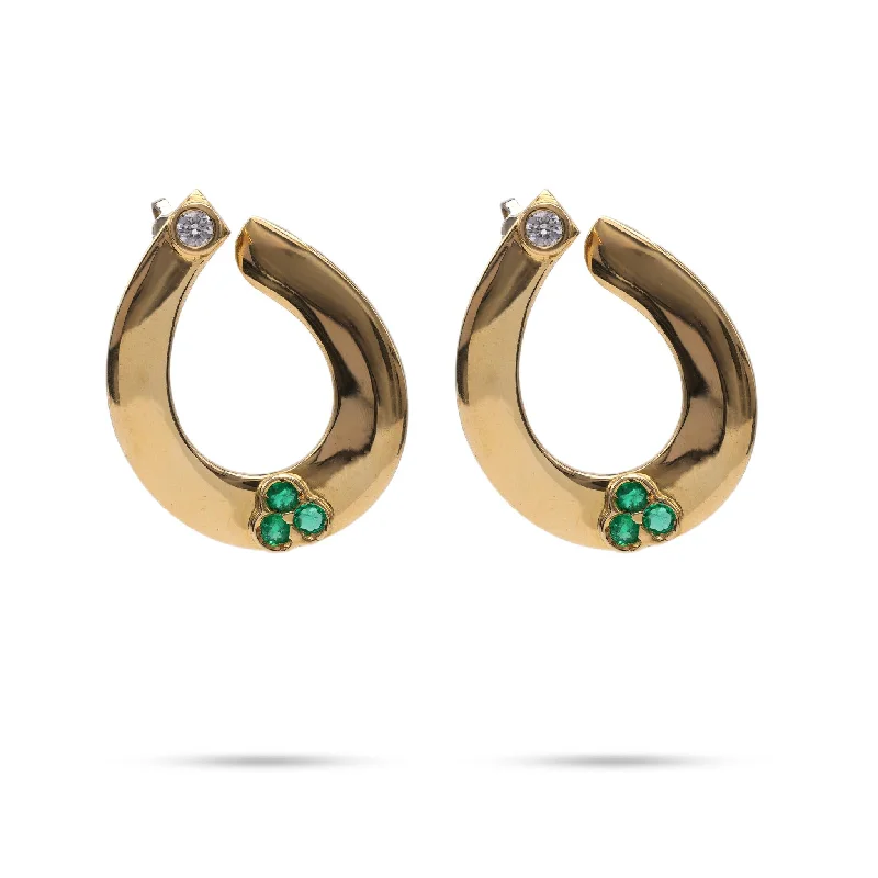 Adjustable gold hoop earrings -Diamond Emerald Yellow Gold Hoop Earrings