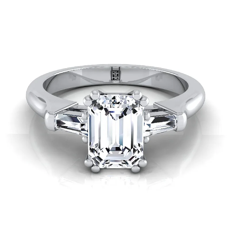 engagement rings for women with diamond inlays-14K White Gold Emerald Cut Diamond Tapered Baguette Engagement Ring -1/4ctw