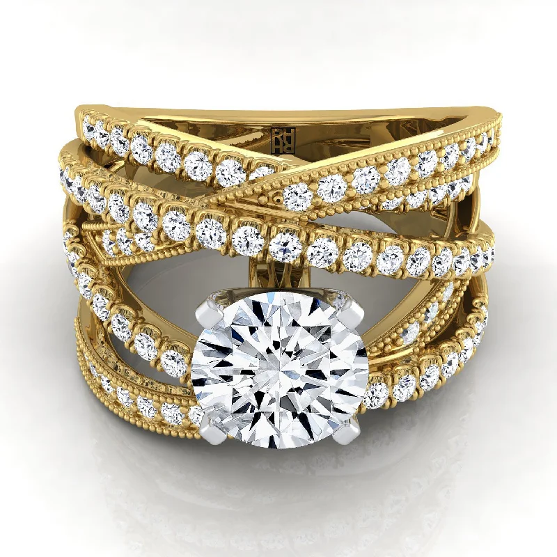 promise rings for her-14K Yellow Gold Round Brilliant Customized Multi Diamond Row Diamond Engagement Ring -7/8ctw