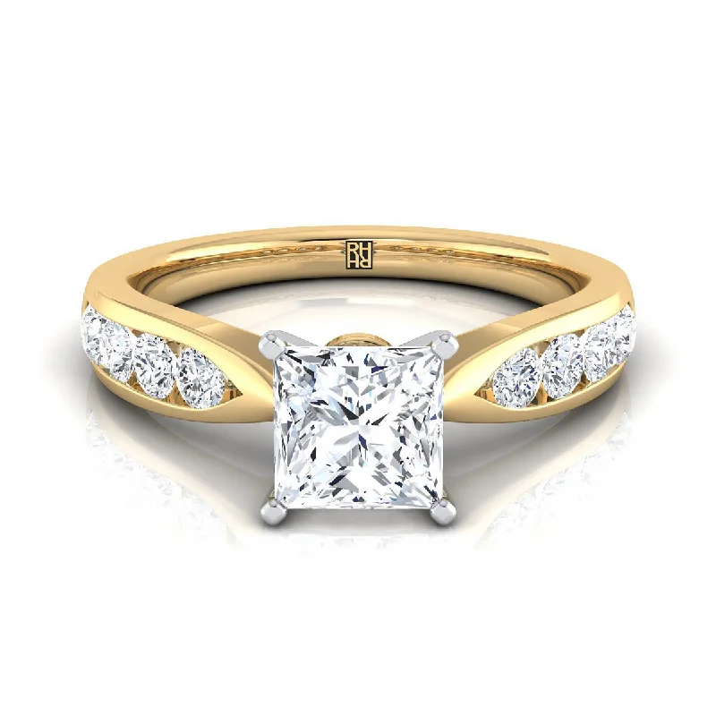 women’s wedding bands-14K Yellow Gold Princess Cut Pinched Channel Diamond Channel Engagement Ring -3/8ctw