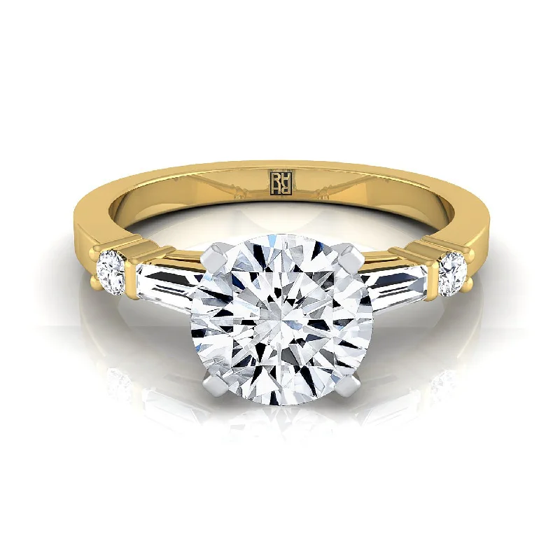 engagement rings for women with sapphire settings-14K Yellow Gold Round Brilliant Diamond Simple Baguette and Round Solitaire Engagement Ring -1/4ctw