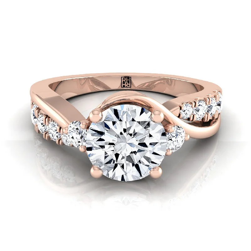 women’s engagement rings with multi-colored diamonds-14K Rose Gold Round Brilliant Diamond Inspired Twist on a Classic Three Stone Engagement Ring -3/8ctw