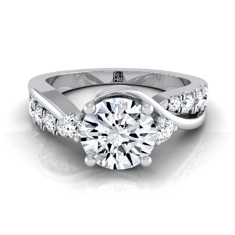 luxury wedding rings for men-Platinum Round Brilliant Diamond Inspired Twist on a Classic Three Stone Engagement Ring -3/8ctw