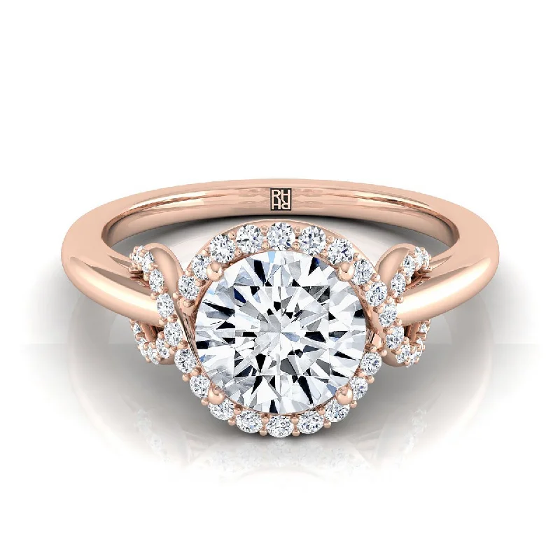 rings for men with platinum settings-14K Rose Gold Round Brilliant Diamond Graceful Love Knot Engagement Ring -1/5ctw