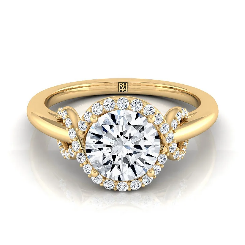 engagement rings with large gemstones-14K Yellow Gold Round Brilliant Diamond Graceful Love Knot Engagement Ring -1/5ctw