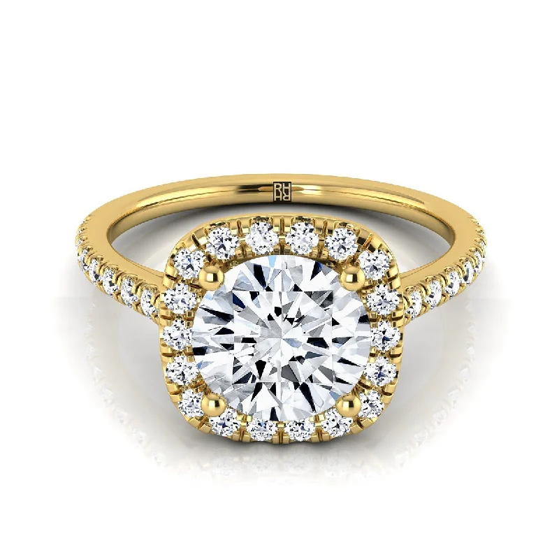 wedding bands with diamonds for women-14K Yellow Gold Round Brilliant Diamond Pave Halo Engagement Ring -1/3ctw