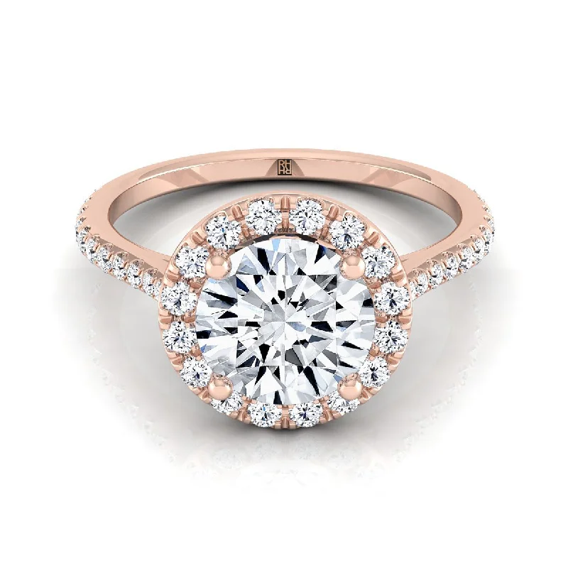 men’s wedding rings with round diamonds-14K Rose Gold Diamond Diamond Halo Diamond Pave Engagement Ring -3/8ctw