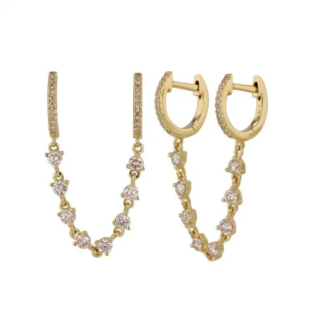 Trendy drop earrings -Diamond Segment Drop Double Huggies (Single)