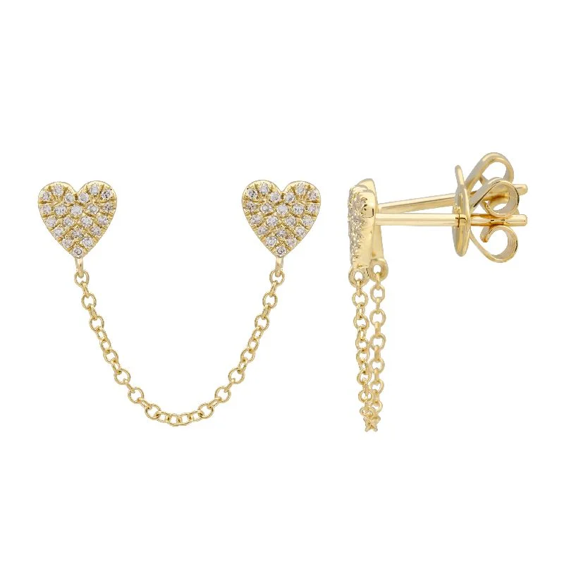 Creative dangle earrings -Double Heart Pave Chain Earring (Single)