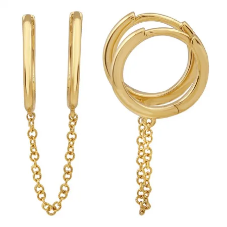 Luxury stud earrings -Double Huggie Solid Chain Earrings