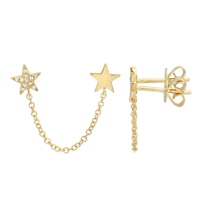 Colorful dangling earrings for teens -Double Star Pave Chain Earring (Single)