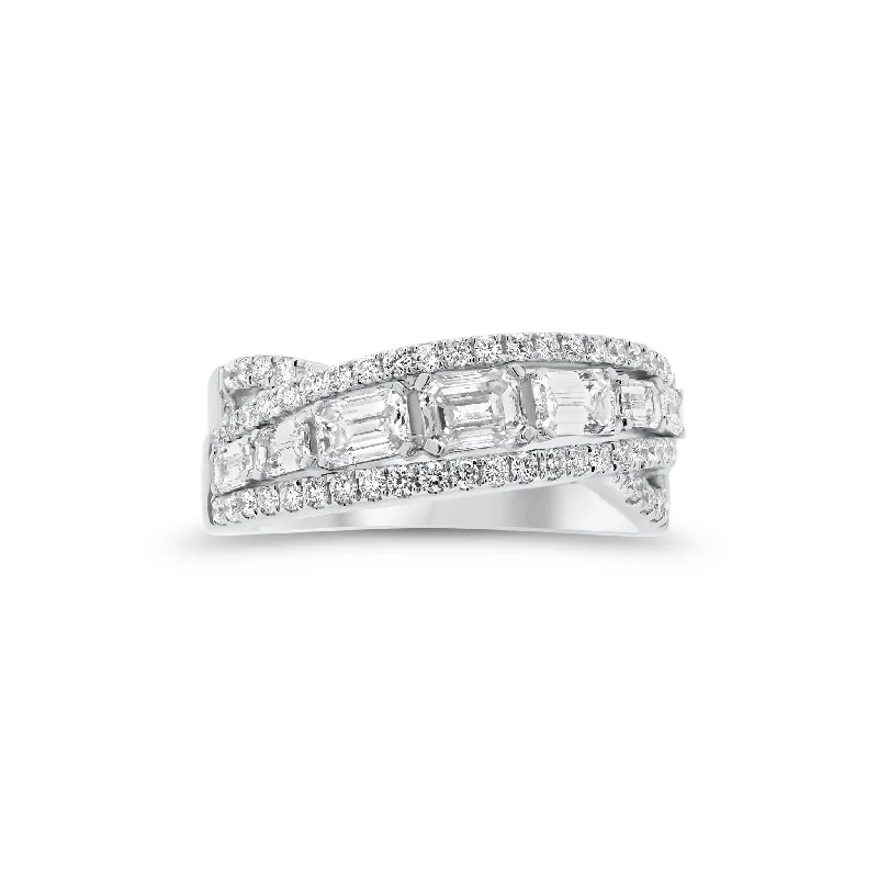 unique wedding rings-Emerald-Cut Diamond Crossover Ring