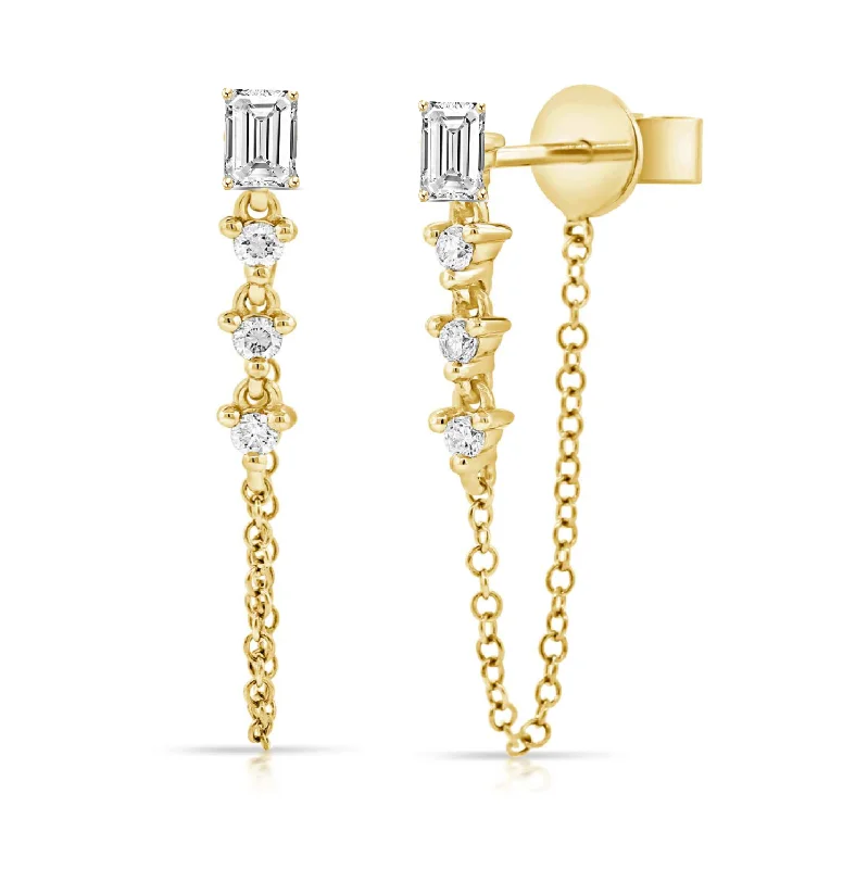 Creative drop earrings -Emerald Cut Stud Statement Drop Link Chain Earrings