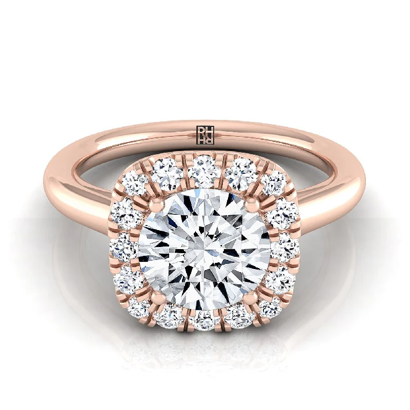 rings for women with heart diamond accents-14K Rose Gold Round Brilliant Diamond Sophisticated and Simple Halo on a High Polished Engagement Ring -1/4ctw