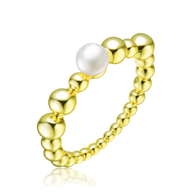 rings for men with platinum settings-GENEVIVE Sterling Silver Gold Plated 4.5MM Fresh Water Pearl Ring