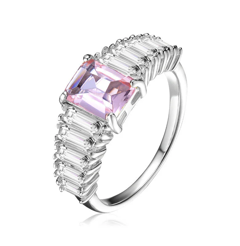 fancy engagement rings for women-GENEVIVE Sterling Silver Morganite Cubic Zirconia Cluster Ring