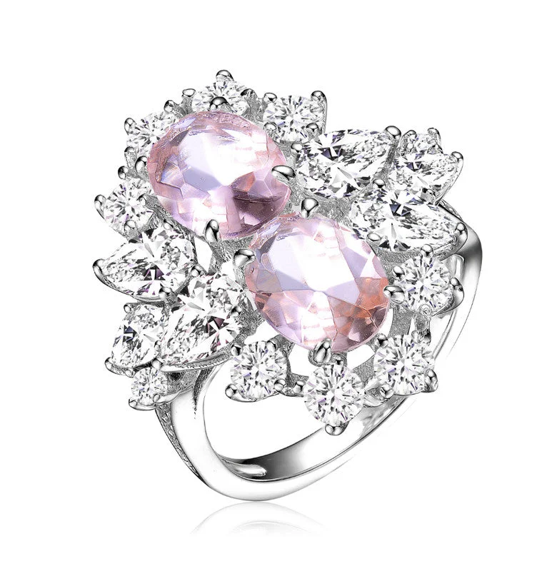 custom wedding bands-GENEVIVE Sterling Silver Morganite Cubic Zirconia Coctail Ring