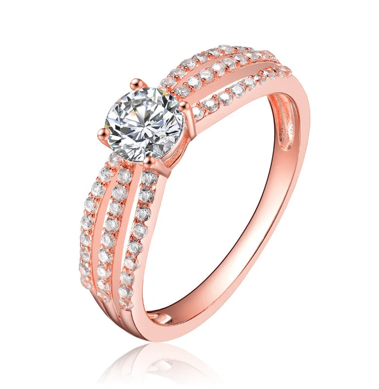 women’s wedding rings with diamond and sapphire settings-GENEVIVE Sterling Silver Rose Gold Plated Cubic Zirconia Modern Ring