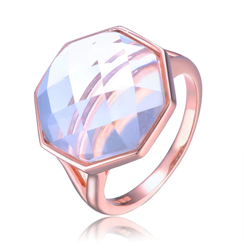 women’s wedding rings with square diamonds-GENEVIVE Sterling Silver Rose Gold Plated White Quarz Cubic Zirconia Cocktail Ring