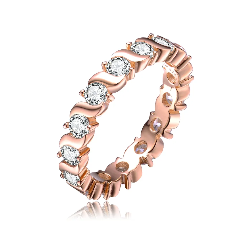 trendy rings for women-Genevive Sterling Silver with Rose Gold Plated Clear Cubic Zirconia Band Ring