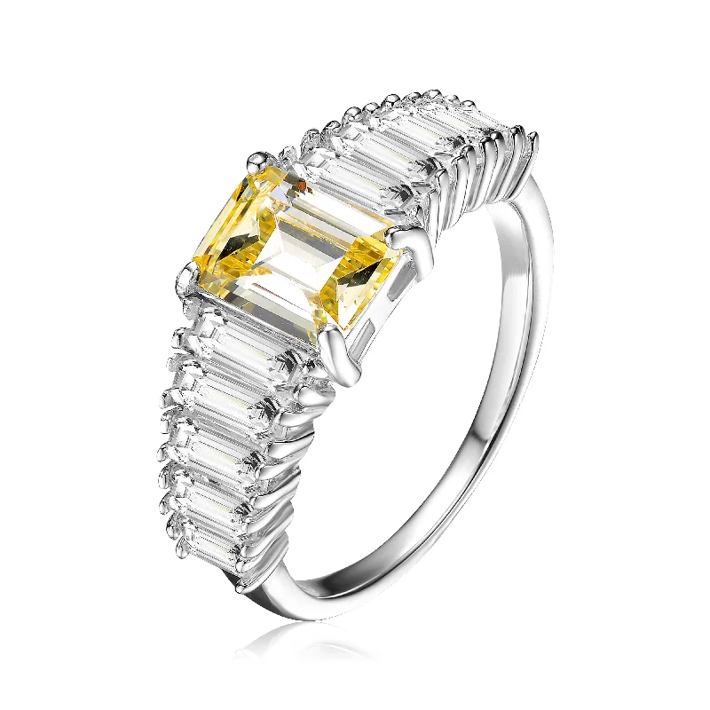 men’s wedding rings with sapphire diamonds-GENEVIVE Sterling Silver Yellow Cubic Zirconia Cluster Ring