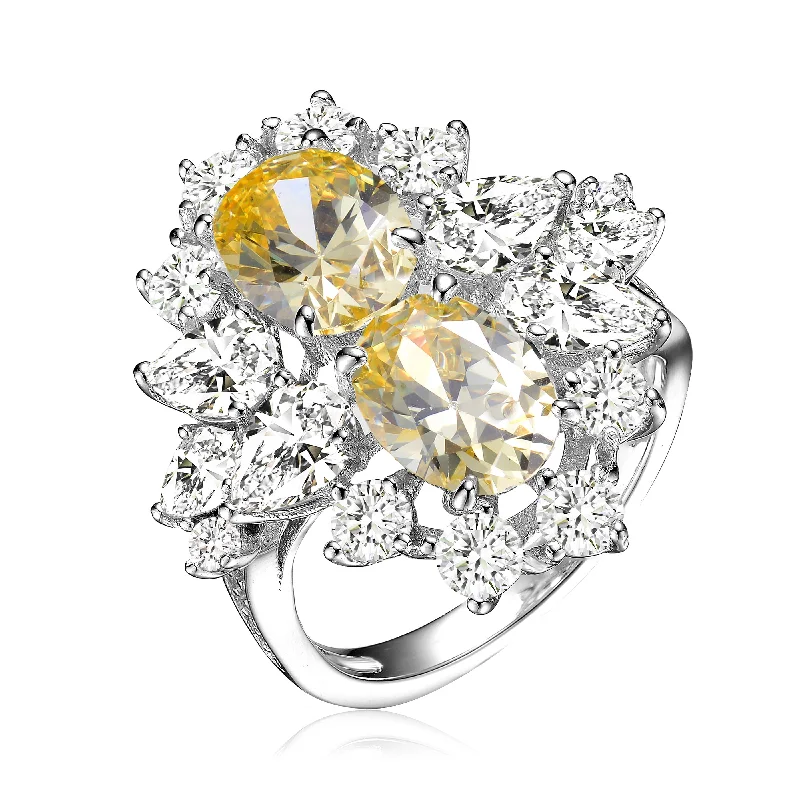 affordable wedding bands for men-GENEVIVE Sterling Silver Yellow Cubic Zirconia Coctail Ring