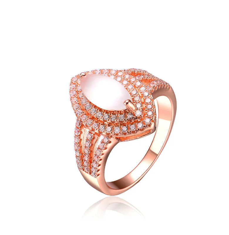 wedding bands for men with gemstones-GENEVIVE Sterling Sivlver Rose Gold Plated Cubic Zirconia Coctail Ring