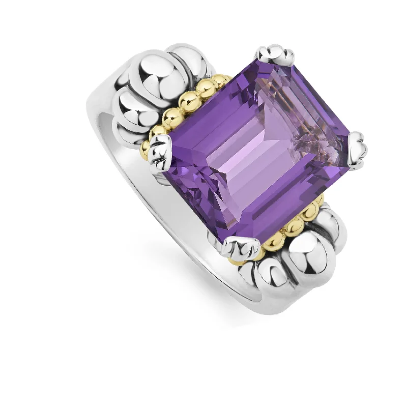 wedding rings for men with multi-colored diamonds-Glacier Medium Emerald-Cut Amethyst Ring