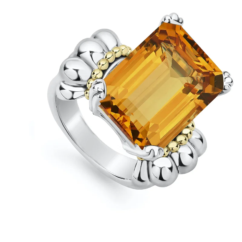 promise rings for couples-Glacier Large Emerald-Cut Citrine Ring