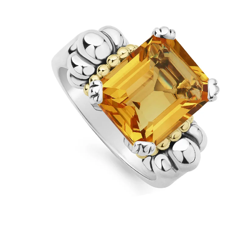 engagement rings for men with custom settings-Glacier Medium Emerald-Cut Citrine Ring