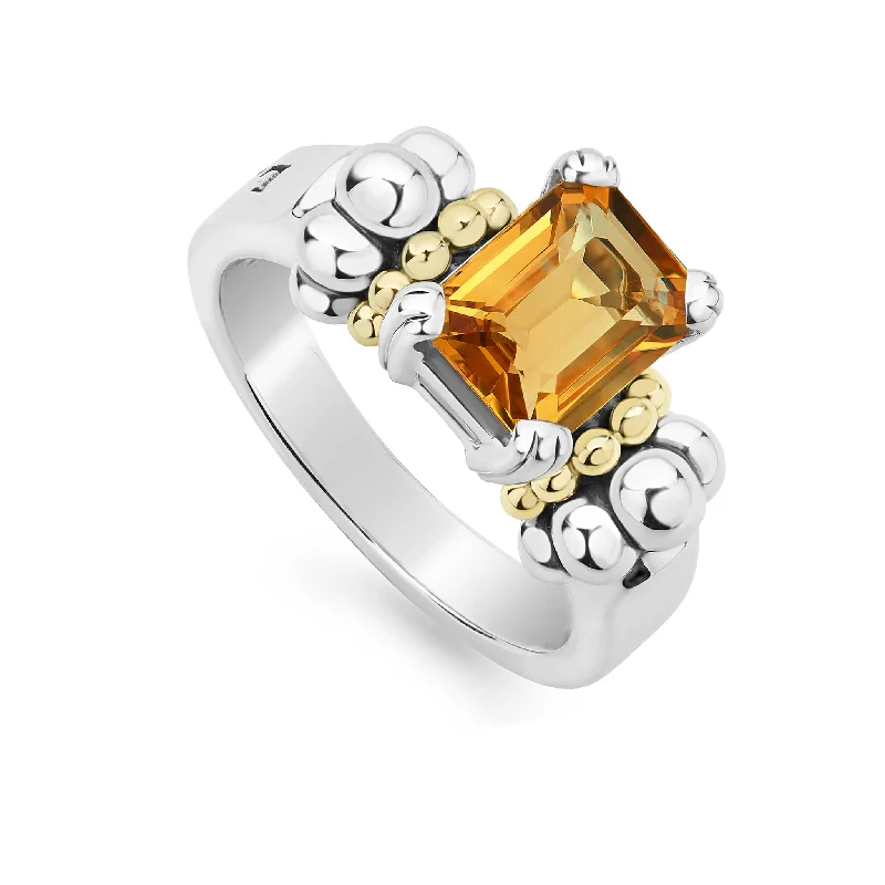 engagement rings with custom sapphire stones-Glacier Small Emerald-Cut Citrine Ring