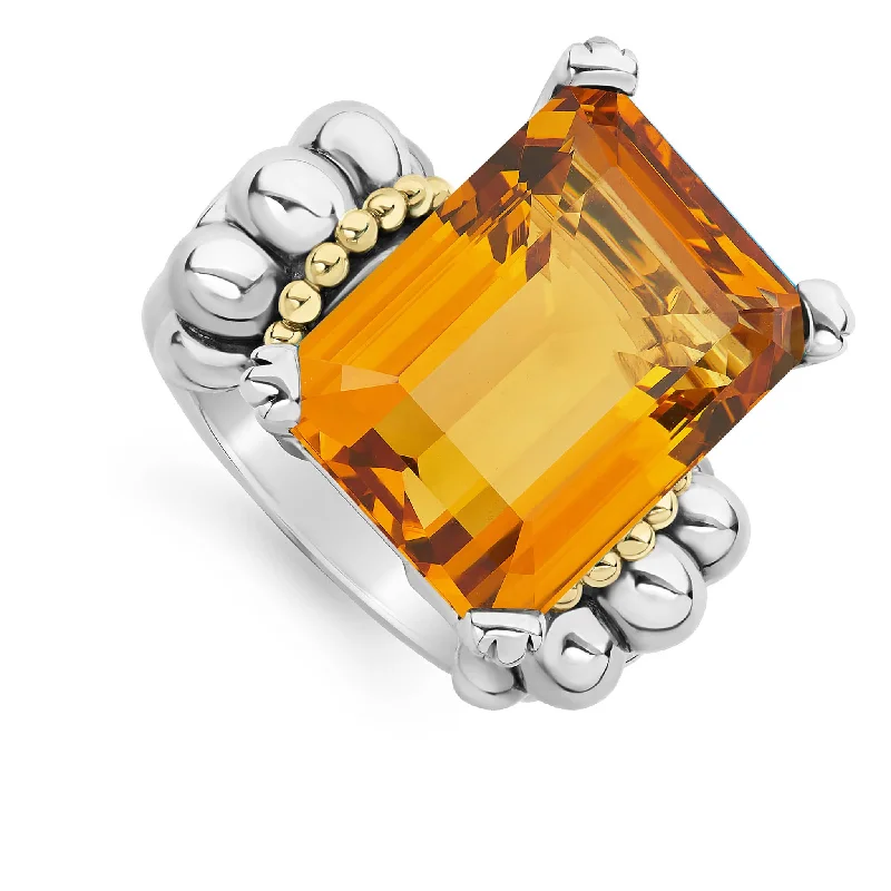 custom wedding bands-Glacier Extra Large Emerald-Cut Citrine Ring